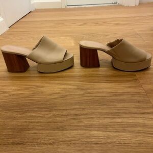 Vince Camuto Feshania Beige Platform Slide Heels - Womens